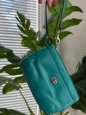 Coach Teal Pebbled Leather Wristlet